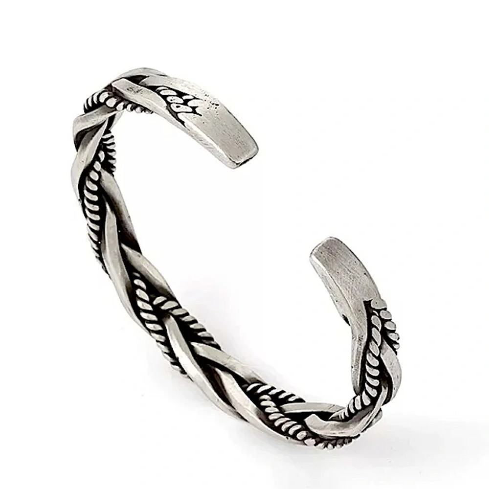 STERLING SILVER BRAIDED BANGLE CUFF BRACELET